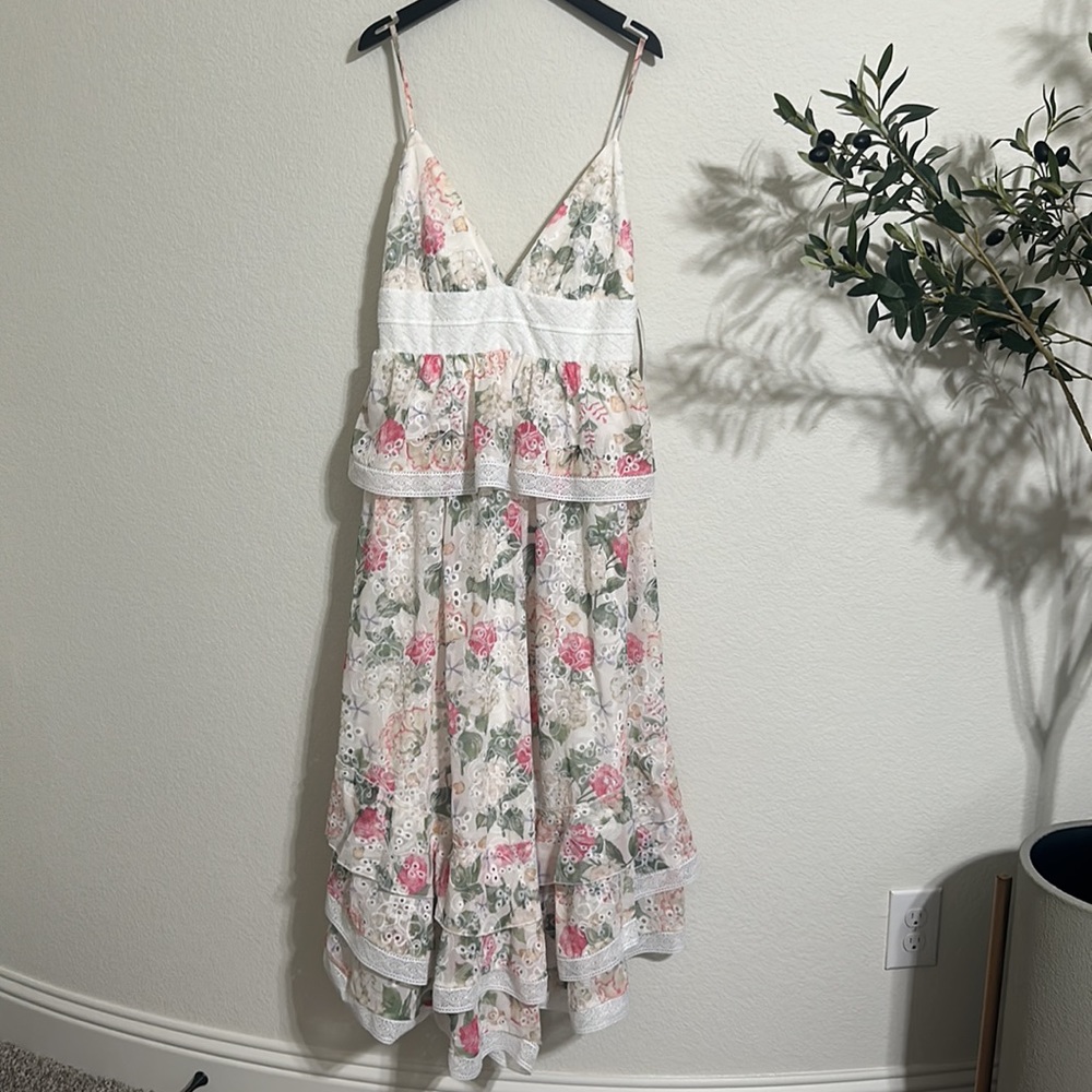 NWT GIANNI BINI Midori Floral Print Chiffon V-Neck Peplum Layered Hem A-Line - Picture 7 of 12